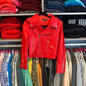 Athina red faux leather jacket size S NWT